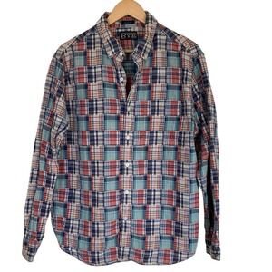 Rye by Hawker Rye Mens Madras Plaid Button Down Shirt Size XL Preppy Multi Color